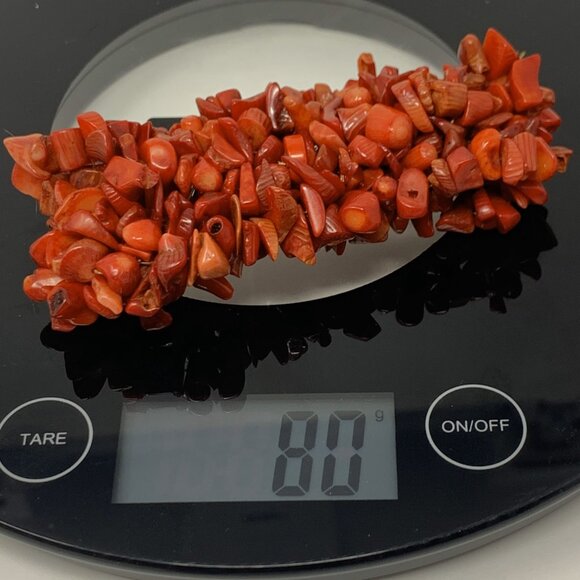 Red Sciacca Coral Chip Beaded Stretch Cuff Bracelet - Picture 9 of 9